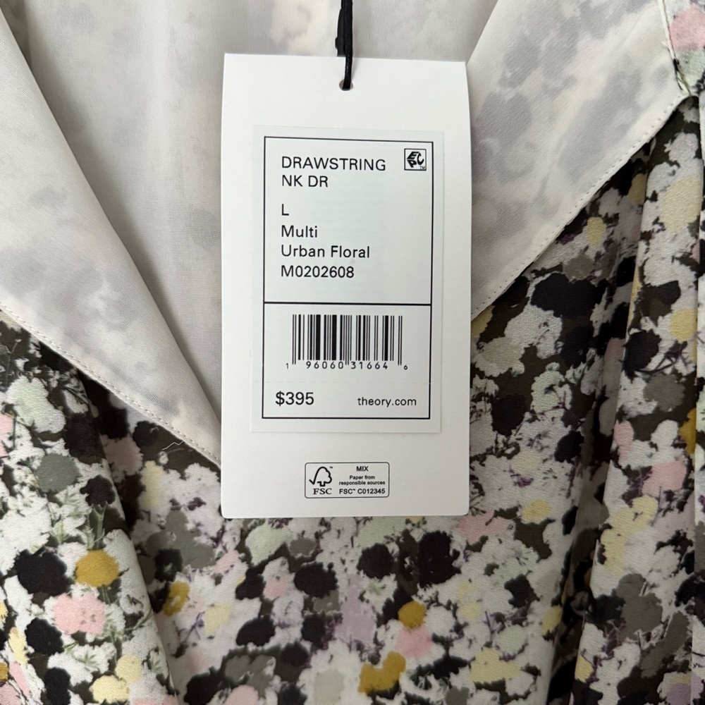 THEORY Gathered Shirt Dress in Floral Silk Crepe, Size Large - Picture 4 of 9